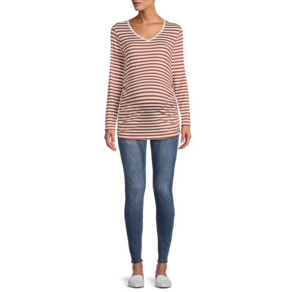 Lightweight Maternity Long Sleeve T-Shirt, cinnamon striped - Picture 1 of 5